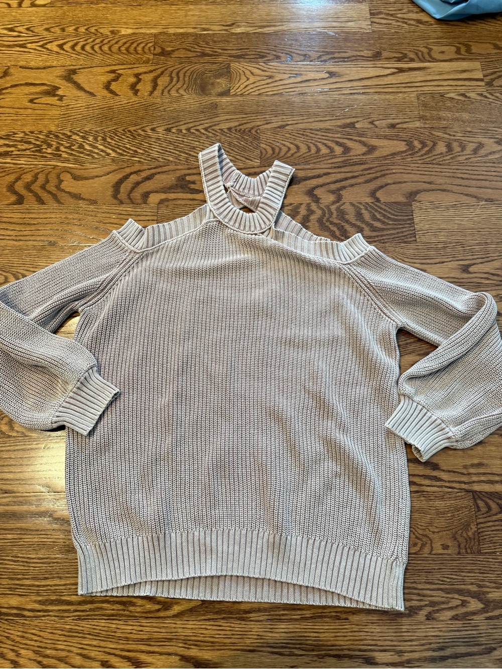Cold-Shoulder Knit Sweater with Mock Neck in Beige